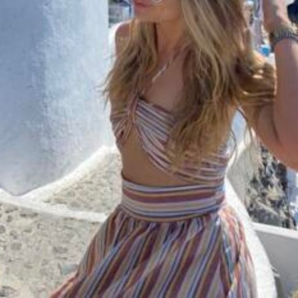 Striped Ruffle Hem Halter Dress - Picture 12 of 15